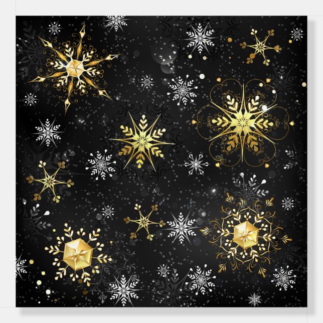 Xmas Golden Snowflakes on Black Background Foam Board (Front)