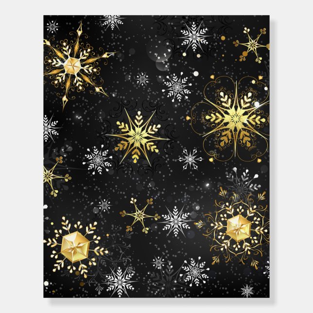 Xmas Golden Snowflakes on Black Background Foam Board (Front)
