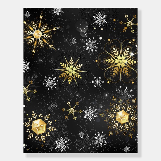 Xmas Golden Snowflakes on Black Background Foam Board (Front)