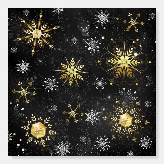 Xmas Golden Snowflakes on Black Background Foam Board (Front)