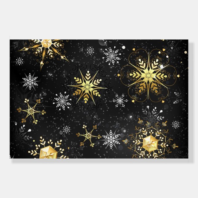 Xmas Golden Snowflakes on Black Background Foam Board (Front)