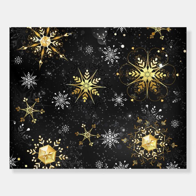 Xmas Golden Snowflakes on Black Background Foam Board (Front)