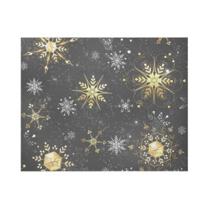Xmas Golden Snowflakes on Black Background Gallery Wrap