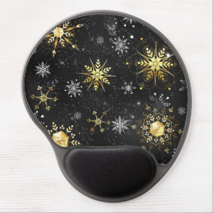 Xmas Golden Snowflakes on Black Background Gel Mouse Pad