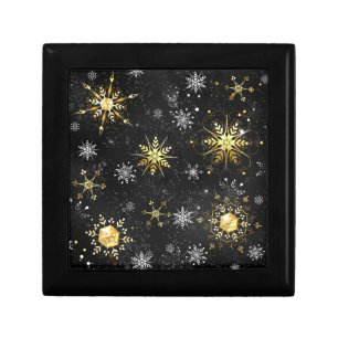 Xmas Golden Snowflakes on Black Background Gift Box