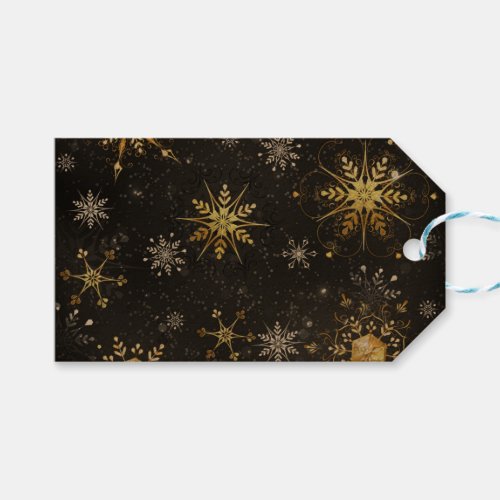Xmas Golden Snowflakes on Black Background Gift Tags