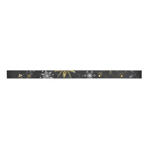 Xmas Golden Snowflakes on Black Background Grosgrain Ribbon