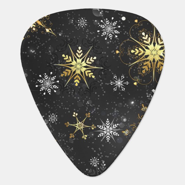 Xmas Golden Snowflakes on Black Background Guitar Pick (Front)