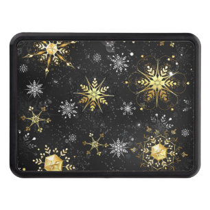 Xmas Golden Snowflakes on Black Background Hitch Cover