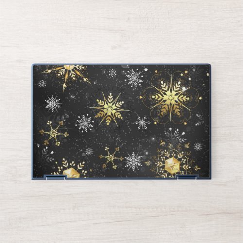 Xmas Golden Snowflakes on Black Background HP Laptop Skin
