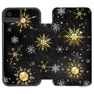 Xmas Golden Snowflakes on Black Background iPhone SE/5/5s Wallet Case