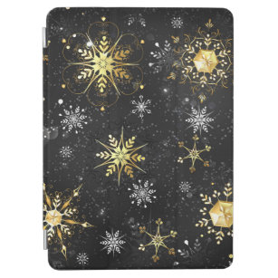 Xmas Golden Snowflakes on Black Background iPad Air Cover