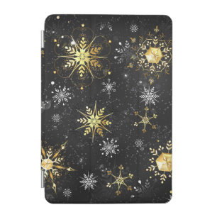 Xmas Golden Snowflakes on Black Background iPad Mini Cover