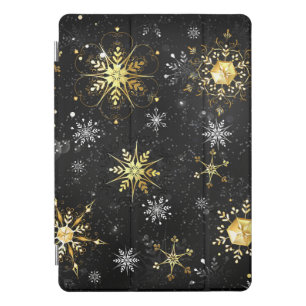 Xmas Golden Snowflakes on Black Background iPad Pro Cover
