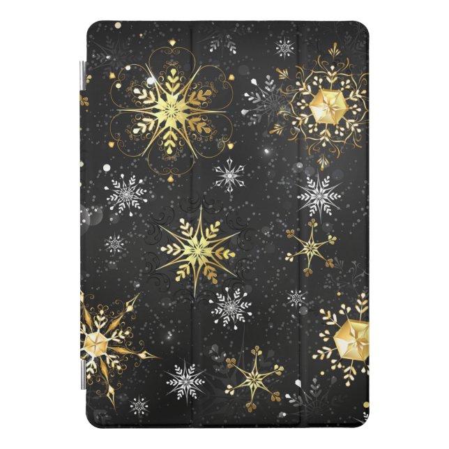 Xmas Golden Snowflakes on Black Background iPad Pro Cover (Front)