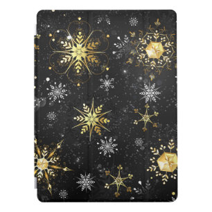 Xmas Golden Snowflakes on Black Background iPad Pro Cover
