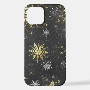 Xmas Golden Snowflakes on Black Background iPhone 12 Case