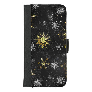 Xmas Golden Snowflakes on Black Background iPhone 8/7 Plus Wallet Case