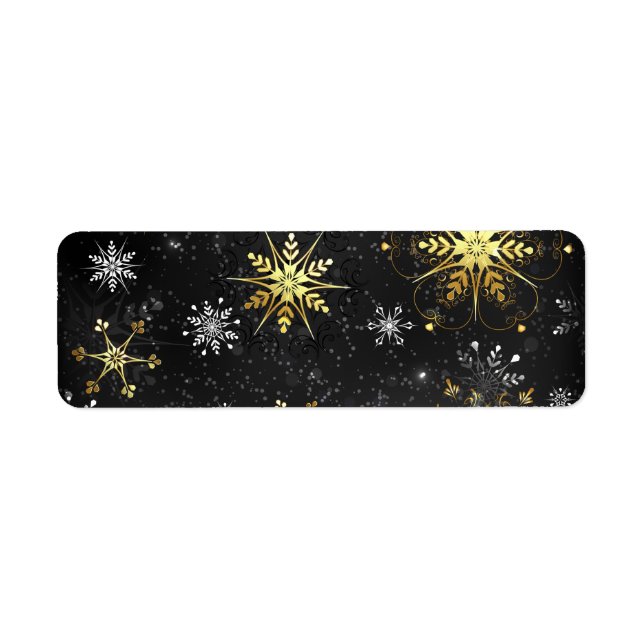 Xmas Golden Snowflakes on Black Background Label (Front)