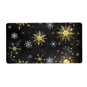 Xmas Golden Snowflakes on Black Background Label