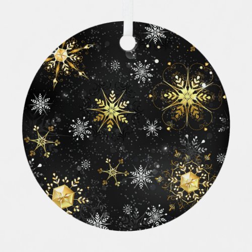 Xmas Golden Snowflakes on Black Background Label Metal Ornament