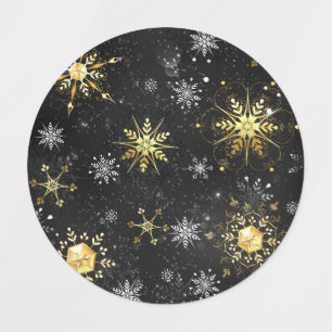 Xmas Golden Snowflakes on Black Background Labels