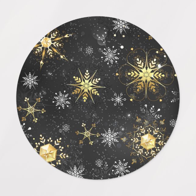 Xmas Golden Snowflakes on Black Background Labels (Design 1)