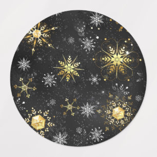 Xmas Golden Snowflakes on Black Background Labels