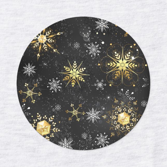 Xmas Golden Snowflakes on Black Background Labels (Design 1)