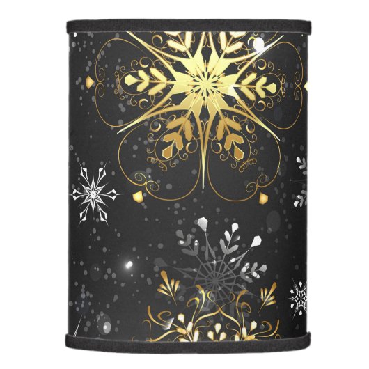 Xmas Golden Snowflakes on Black Background Lamp Shade (Right)