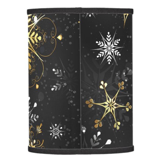 Xmas Golden Snowflakes on Black Background Lamp Shade (Back)