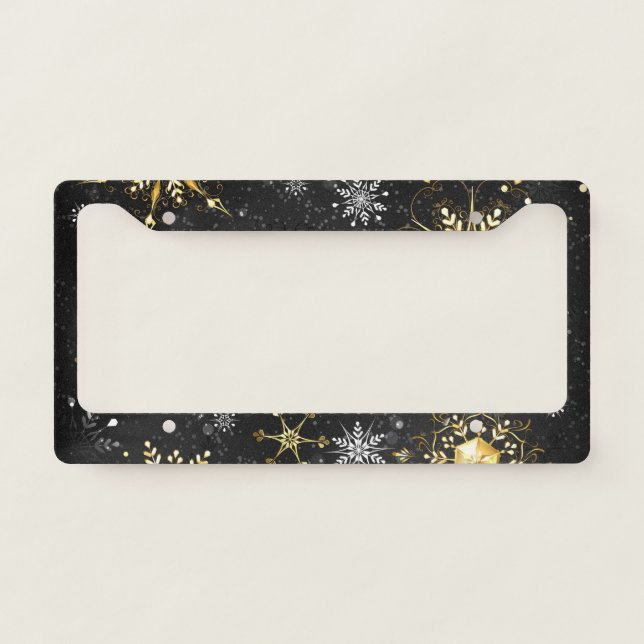 Xmas Golden Snowflakes on Black Background License Plate Frame (Front)