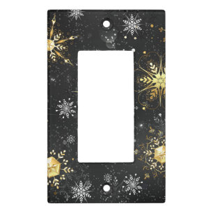 Xmas Golden Snowflakes on Black Background Light Switch Cover