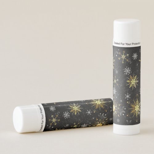 Xmas Golden Snowflakes on Black Background Lip Balm