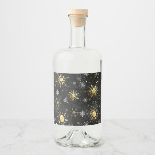 Xmas Golden Snowflakes on Black Background Liquor Bottle Label
