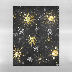 Xmas Golden Snowflakes on Black Background Magnetic Dry Erase Sheet