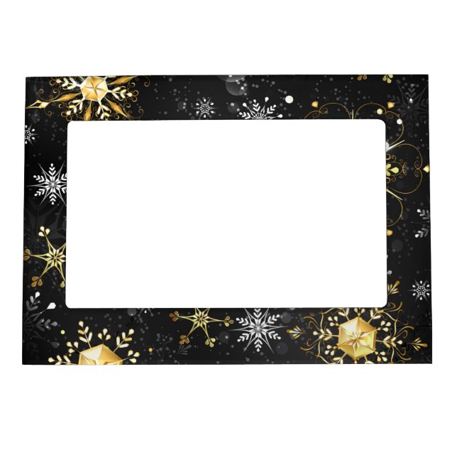 Xmas Golden Snowflakes on Black Background Magnetic Frame (Front)
