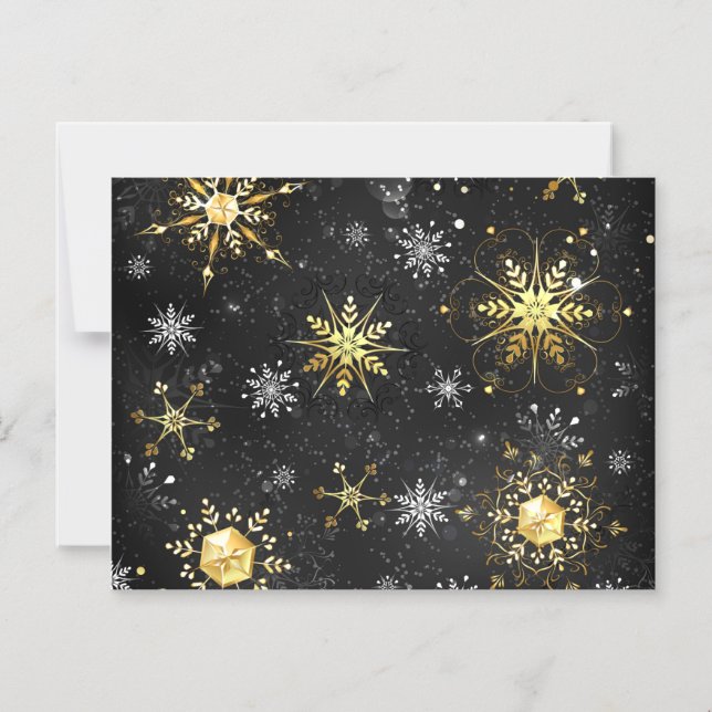 Xmas Golden Snowflakes on Black Background Magnetic Invitation (Front)