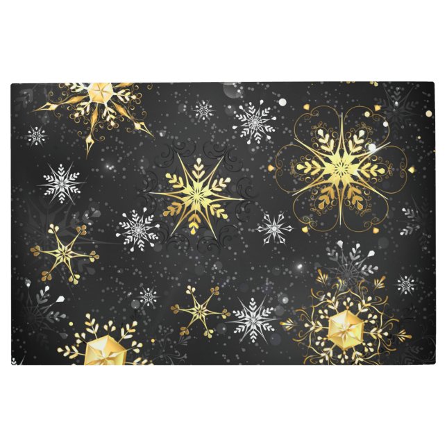 Xmas Golden Snowflakes on Black Background Metal Print (Front)