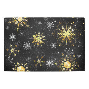 Xmas Golden Snowflakes on Black Background Metal Print
