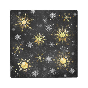 Xmas Golden Snowflakes on Black Background Metal Print