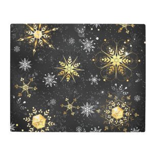 Xmas Golden Snowflakes on Black Background Metal Print