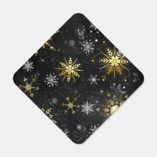 Xmas Golden Snowflakes on Black Background Metal Sign