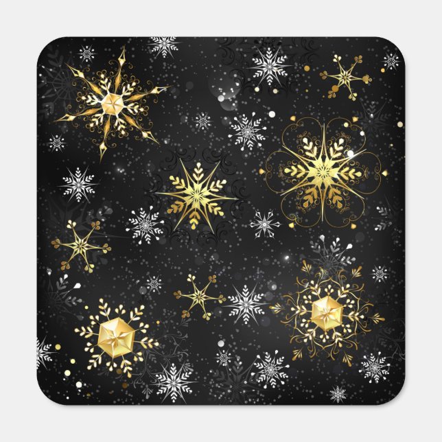 Xmas Golden Snowflakes on Black Background Metal Sign (Front)