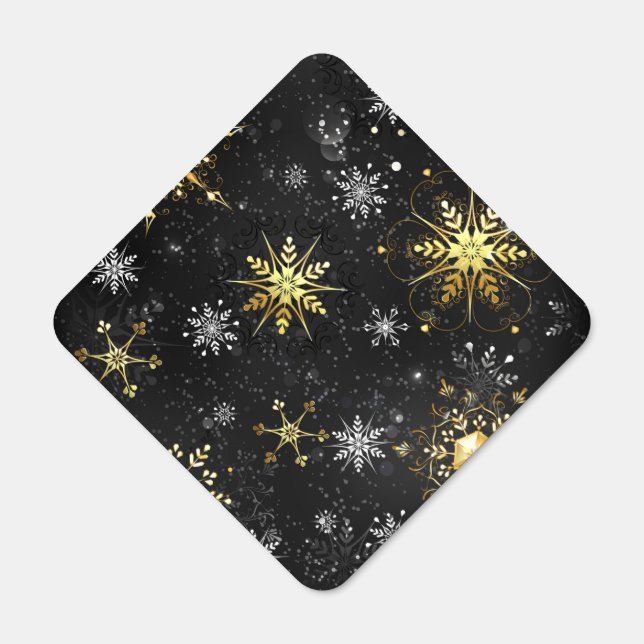 Xmas Golden Snowflakes on Black Background Metal Sign (Front)