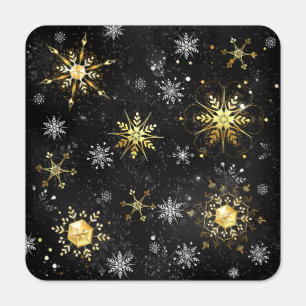 Xmas Golden Snowflakes on Black Background Metal Sign