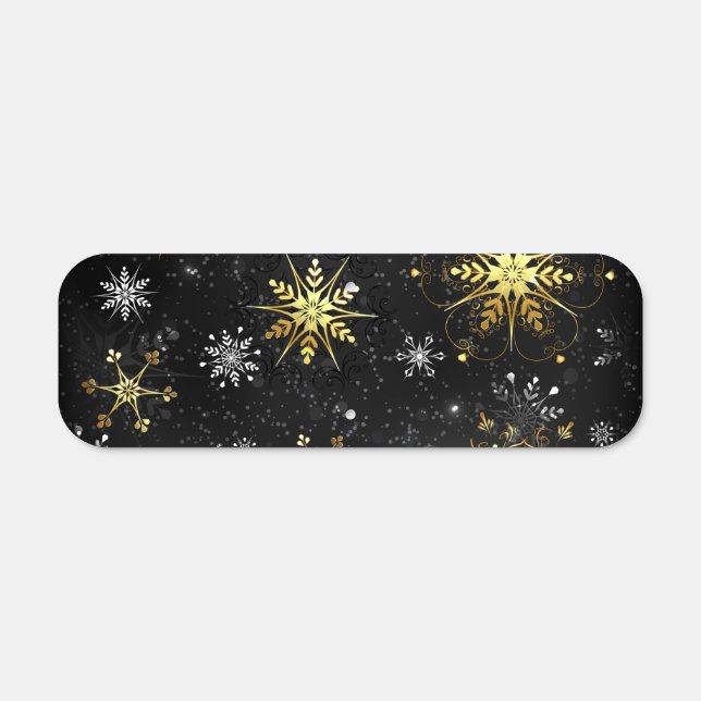 Xmas Golden Snowflakes on Black Background Metal Sign (Front)