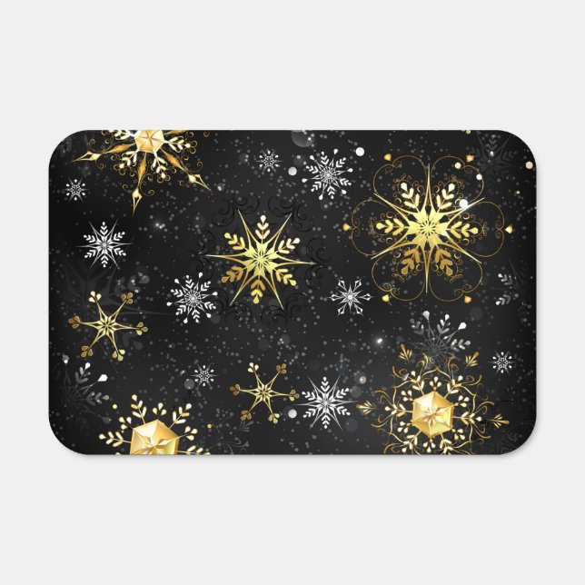 Xmas Golden Snowflakes on Black Background Metal Sign (Front)
