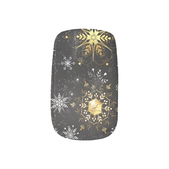 Xmas Golden Snowflakes on Black Background Minx Nail Art (Left Thumb)
