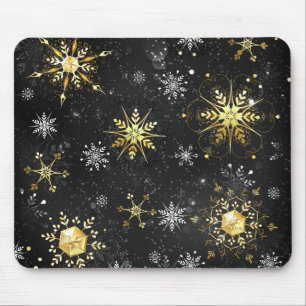 Xmas Golden Snowflakes on Black Background Mouse Pad